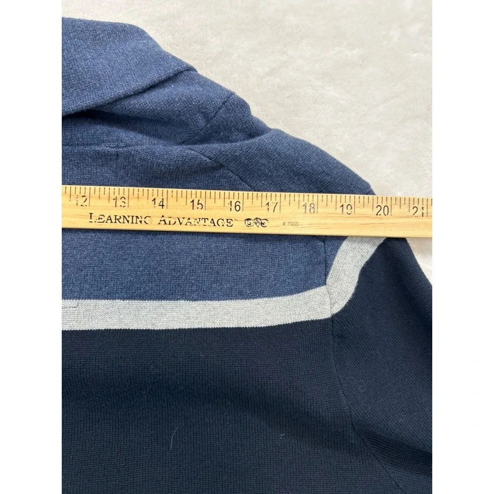Nautica‎ Cardigan Sweater Mens L Blue Gray Striped Shawl Collar Button Cotton
